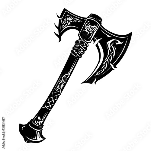Silhouette viking ax or axe in mmorpg game black color only