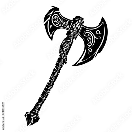 Silhouette viking ax or axe in mmorpg game black color only