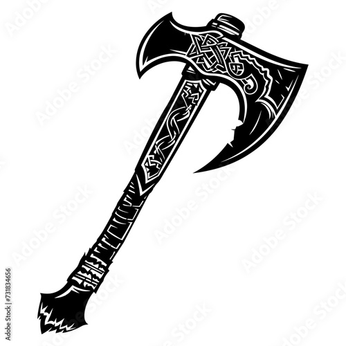 Silhouette viking ax or axe in mmorpg game black color only