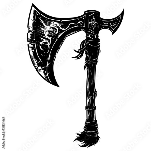 Silhouette viking ax or axe in mmorpg game black color only