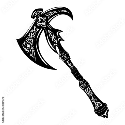 Silhouette viking ax or axe in mmorpg game black color only