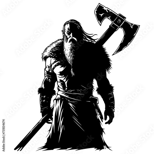 Silhouette viking ax or axe in mmorpg game black color only