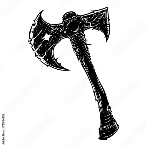 Silhouette viking ax or axe in mmorpg game black color only