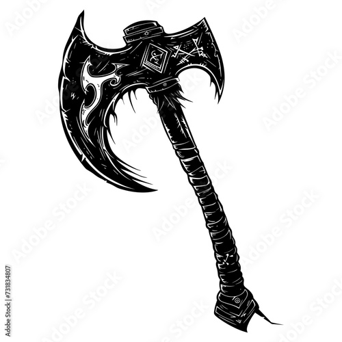 Silhouette viking ax or axe in mmorpg game black color only