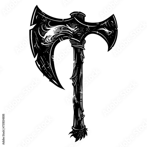 Silhouette viking ax or axe in mmorpg game black color only