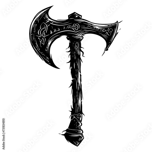 Silhouette viking ax or axe in mmorpg game black color only