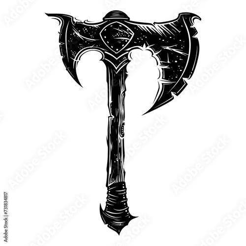 Silhouette viking ax or axe in mmorpg game black color only