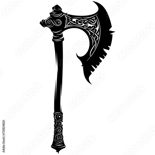 Silhouette viking ax or axe in mmorpg game black color only