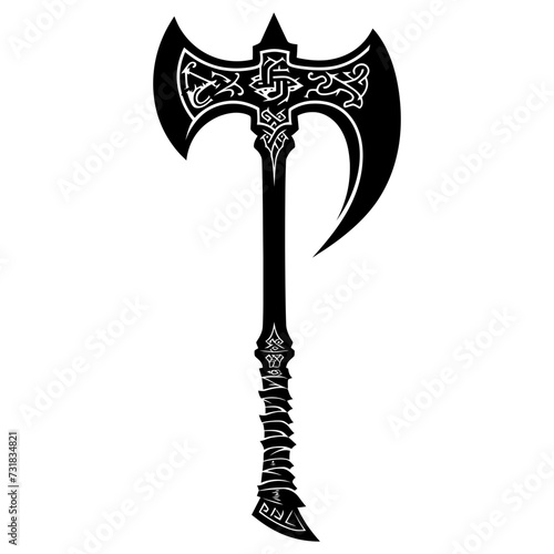 Silhouette viking ax or axe in mmorpg game black color only