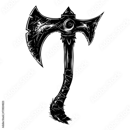 Silhouette viking ax or axe in mmorpg game black color only