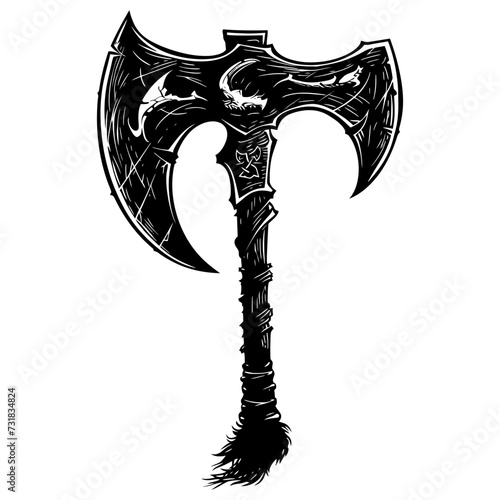 Silhouette viking ax or axe in mmorpg game black color only