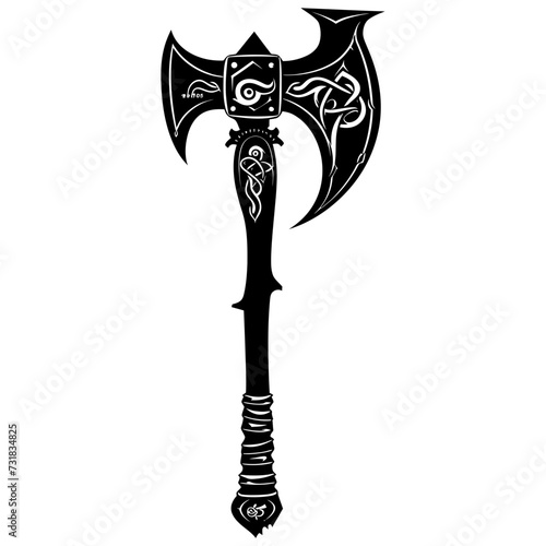 Silhouette viking ax or axe in mmorpg game black color only