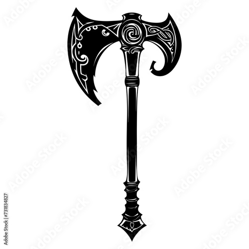 Silhouette viking ax or axe in mmorpg game black color only
