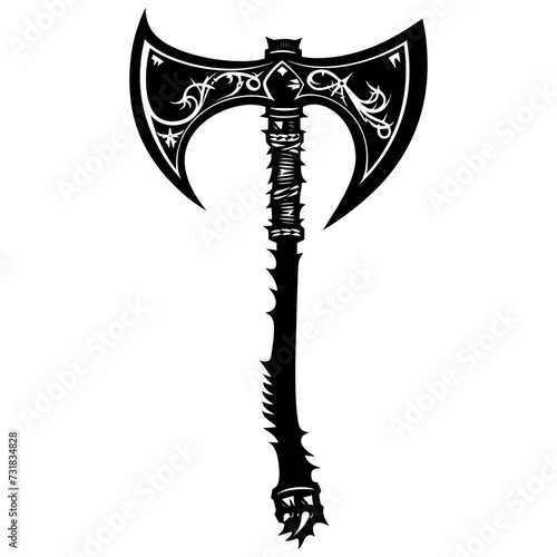 Silhouette viking ax or axe in mmorpg game black color only