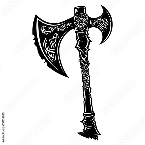 Silhouette viking ax or axe in mmorpg game black color only