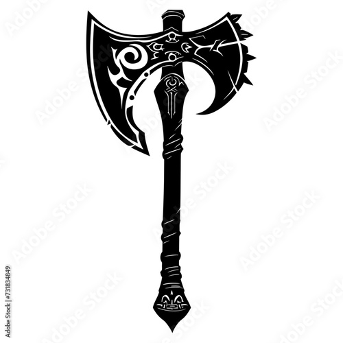 Silhouette viking ax or axe in mmorpg game black color only