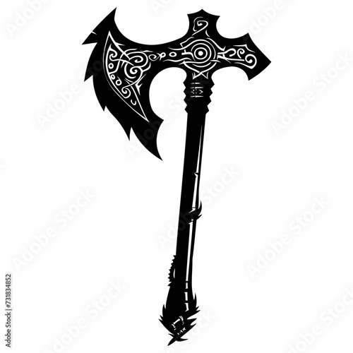 Silhouette viking ax or axe in mmorpg game black color only