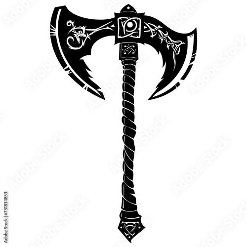 Silhouette viking ax or axe in mmorpg game black color only