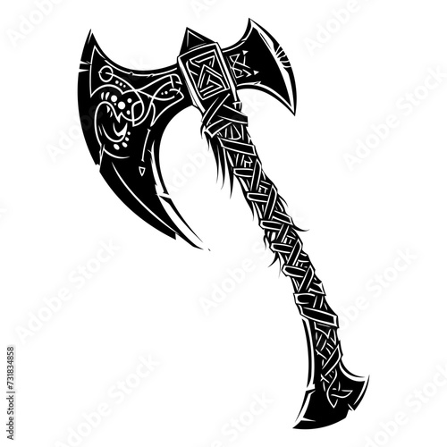 Silhouette viking ax or axe in mmorpg game black color only