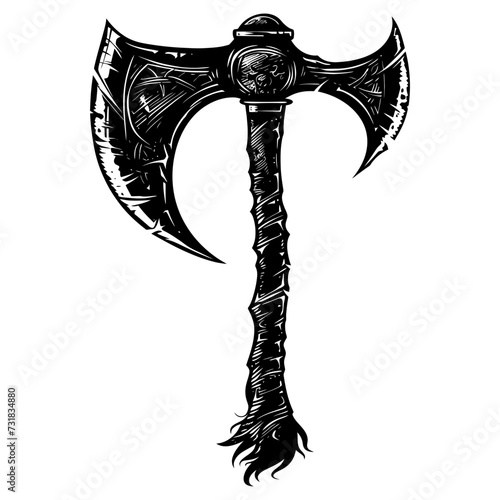 Silhouette viking ax or axe in mmorpg game black color only