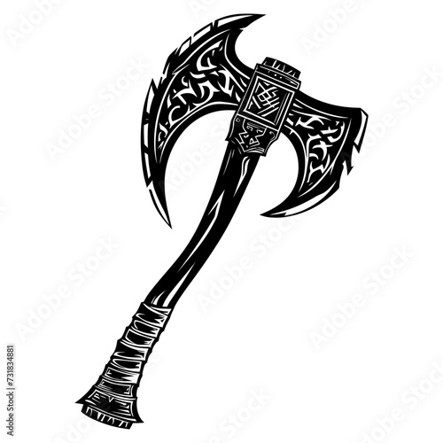 Silhouette viking ax or axe in mmorpg game black color only