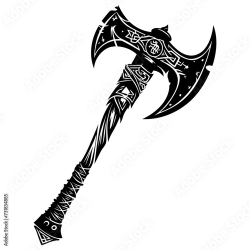 Silhouette viking ax or axe in mmorpg game black color only