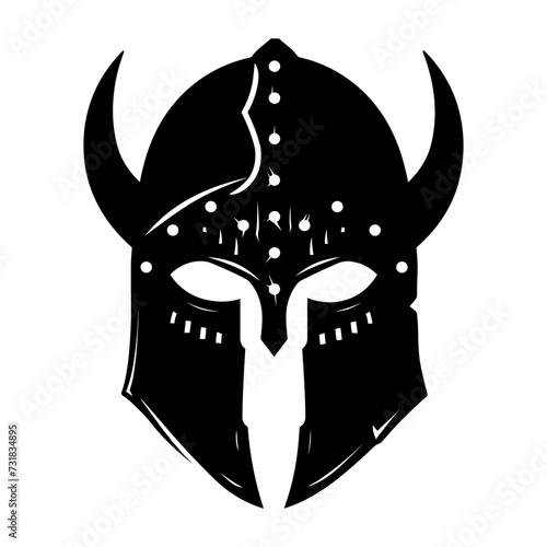 Silhouette viking helmet in mmorpg game black color only