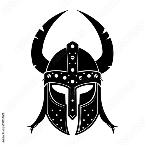 Silhouette viking helmet in mmorpg game black color only