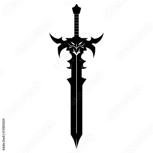 Silhouette viking sword in mmorpg game black color only