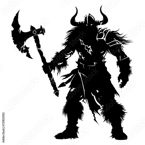 Silhouette viking warrior in mmorpg game black color only