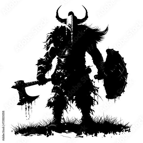 Silhouette viking warrior in mmorpg game black color only