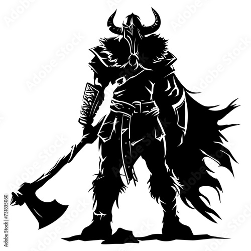 Silhouette viking warrior in mmorpg game black color only