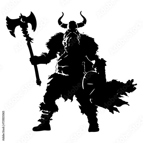 Silhouette viking warrior in mmorpg game black color only