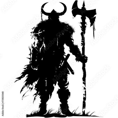 Silhouette viking warrior in mmorpg game black color only