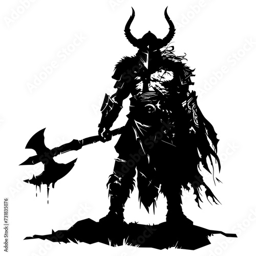 Silhouette viking warrior in mmorpg game black color only