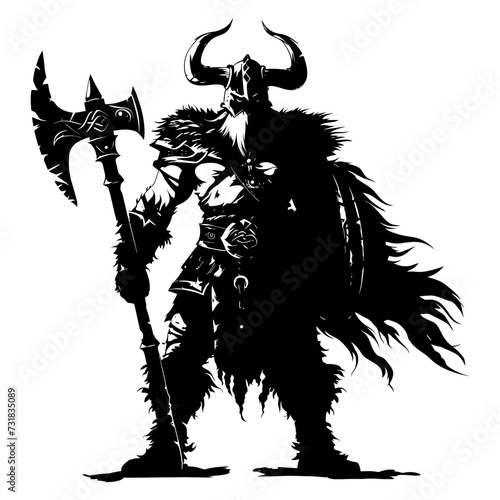 Silhouette viking warrior in mmorpg game black color only