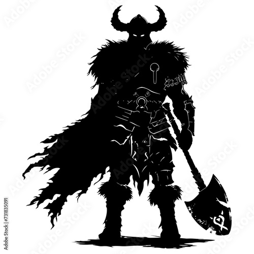 Silhouette viking warrior in mmorpg game black color only