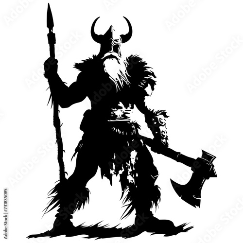 Silhouette viking warrior in mmorpg game black color only