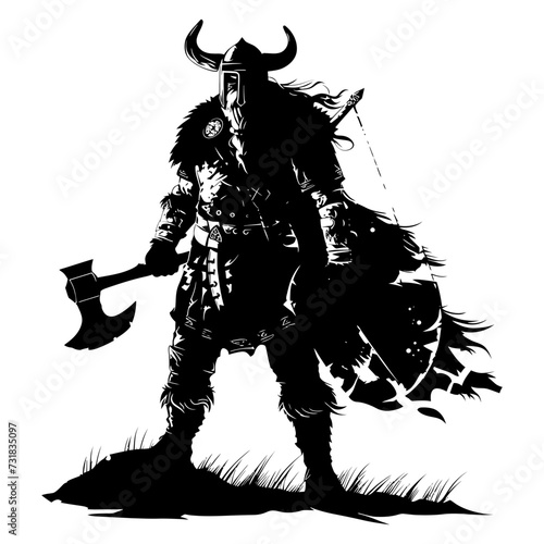 Silhouette viking warrior in mmorpg game black color only