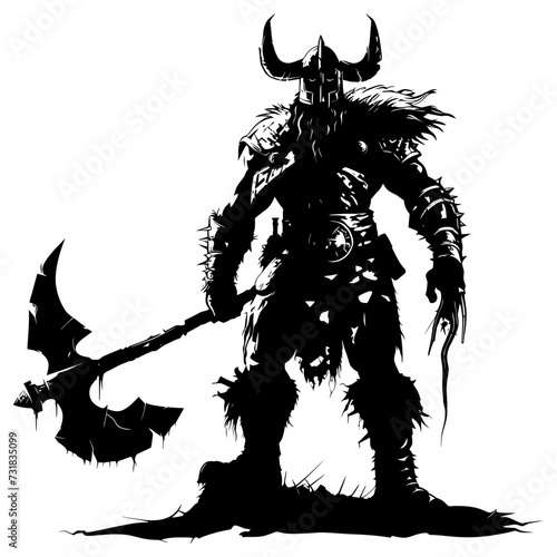 Silhouette viking warrior in mmorpg game black color only
