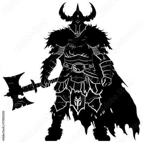 Silhouette viking warrior in mmorpg game black color only