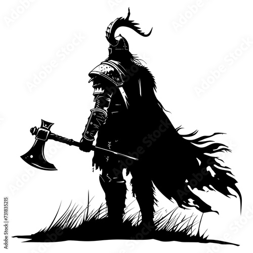Silhouette viking warrior in mmorpg game black color only