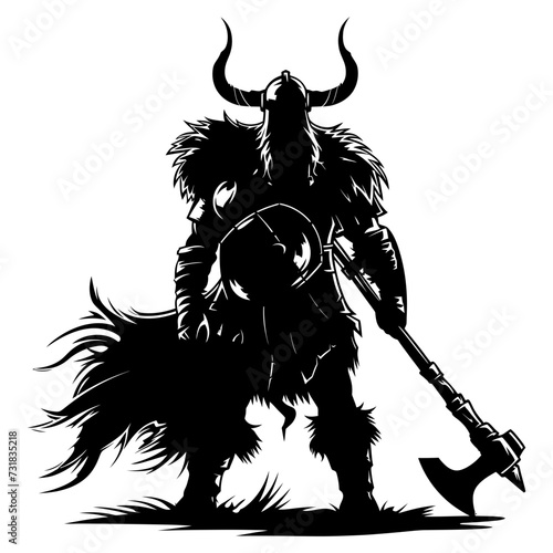 Silhouette viking warrior in mmorpg game black color only