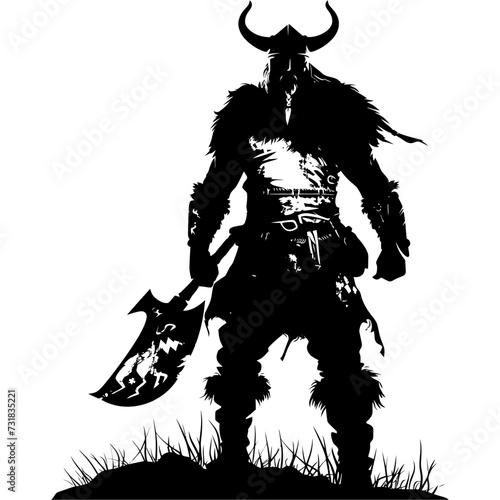 Silhouette viking warrior in mmorpg game black color only