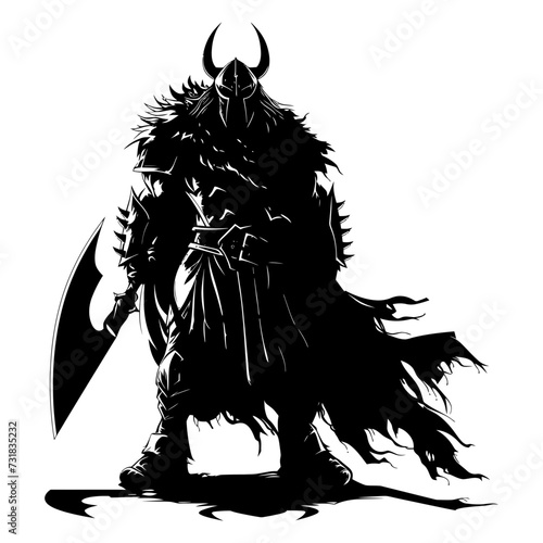 Silhouette viking warrior in mmorpg game black color only