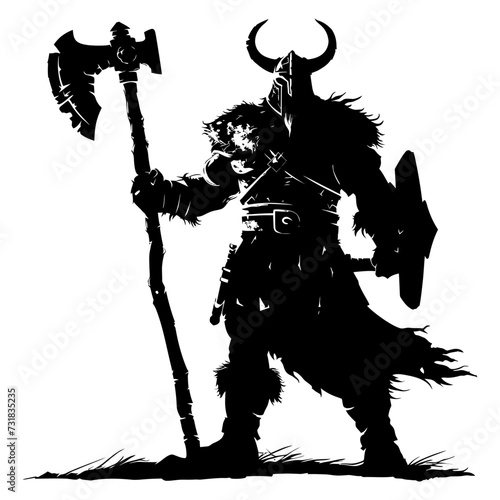 Silhouette viking warrior in mmorpg game black color only