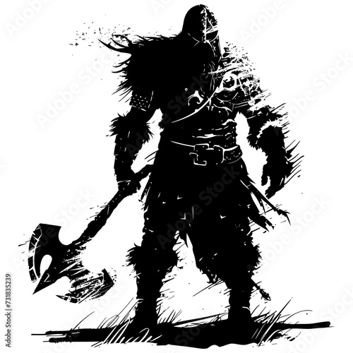 Silhouette viking warrior in mmorpg game black color only