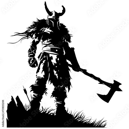 Silhouette viking warrior in mmorpg game black color only