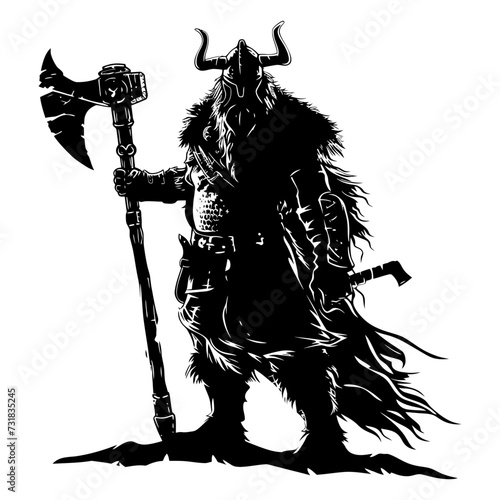 Silhouette viking warrior in mmorpg game black color only