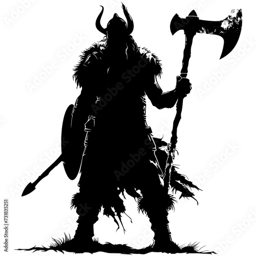 Silhouette viking warrior in mmorpg game black color only